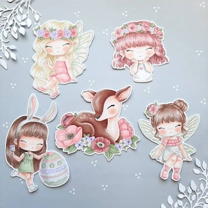 PNG Pacote Chibi Primavera. Carimbo digital, carimbo digi, carimbo digital, carimbo digital, confecção de cartões, scrapbooking, confecção de cartões, fadas, páscoa, veado