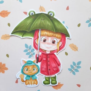 Niña Otoño. Sellos digitales, digi stamp, digistamp, digital stamp, tarjetería, scrapbooking, cardmaking, autumn, umbrella