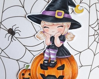 PNG Chibi Little Pumpkin Witch. Digital stamp pack, digi stamp, digistamp, digital stamp, card making, scrapbooking, cardmaking, halloween, witch