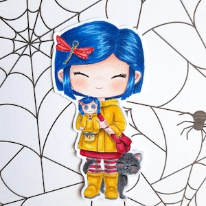 PNG Chibi Coraline. Pack Sello digital, digi stamp, digistamp, digital stamp, tarjetería, scrapbooking, cardmaking, halloween, gato, miedo