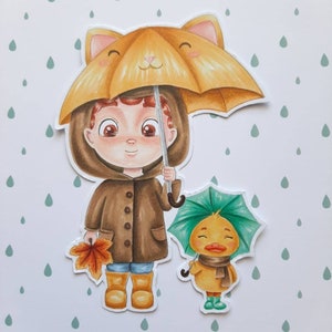 PNG Niño Otoño. Pack Sello digital, digi stamp, digistamp, digital stamp, tarjetería, scrapbooking, cardmaking, autumn, umbrella