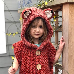 Knitting PATTERN- Knitted Fox Vest with Hood, Sizes 3t-5t