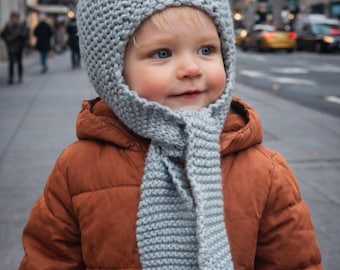 Easy Knit Hat with Built-In Scarves Pattern | Toddler & Child Winter Hat | Flat Garter Stitch Knitting