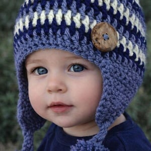 Crocheted Ear Flap Hat Pattern: Baby Sizes 0-3, 6-12 Month (PDF Pattern)