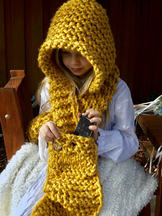 Bulky Knit Hooded Scarf PATTERN With Phone Pocket (PDF  display picture 1