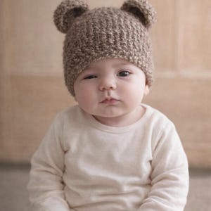 Crochet Teddy Bear Hat PATTERN – Bulky Yarn Baby Beanie (PDF)