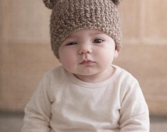 Crochet Teddy Bear Hat PATTERN – Bulky Yarn Baby Beanie (PDF)
