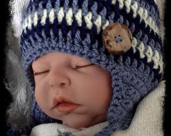 Crochet PATTERN- Crocheted Ear Flap Hat for Sizes 0-3 Month and 6-12 Month