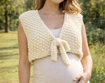 Chunky Moss Stitch Vest Knitting Pattern for Women – Cropped Open Front Vest, Super Bulky Yarn