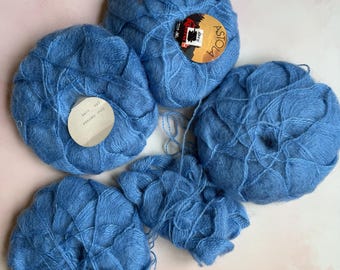 Vintage Blue Mohair Blend Yarn – Fluffy Skeins, Knitting Crochet Supply