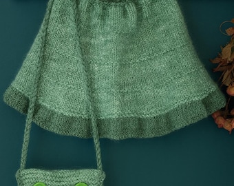 Conjunto de falda y bolso de punto para niña PATRÓN: Diseño con volantes (Patrón PDF)