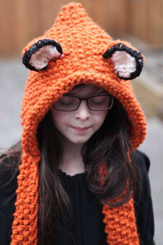 Knitted Fox Scarf Hood PATTERN: Children's Sizes 6-12 (PDF Pattern