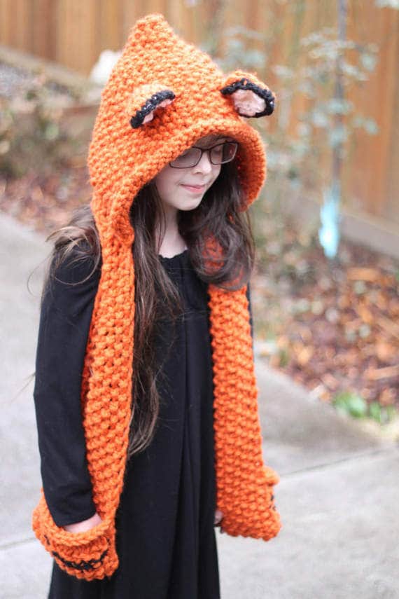 Knitted Fox Scarf Hood PATTERN: Children's Sizes 6-12 (PDF Pattern