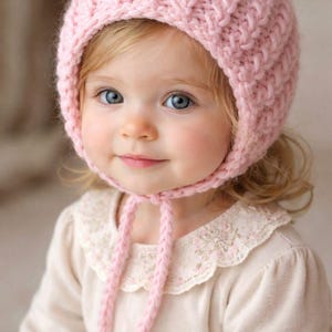 Twisted Ribbon Baby & Child Bonnet Knitting Pattern • Bulky Yarn Bonnet
