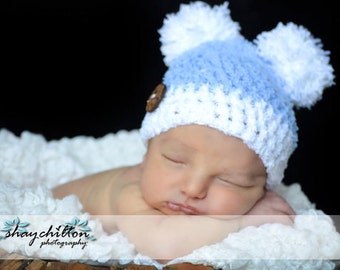 PDF Crochet PATTERN- Newborn Pom Pom Hat, Crochet Newborn Hat Pattern, Newborn Crochet Photo Prop Pattern