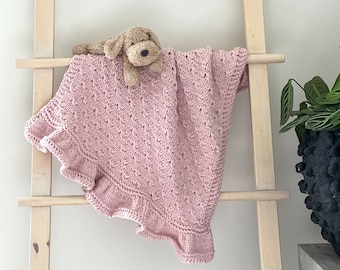 Ruffle Knitting Baby Blanket Pattern; Carseat blanket knitting pattern,Knit Blanket pattern-New baby Ruffle kitting Blanket