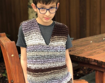 Knitted Unisex Vest Pattern, Knitting Clothing Pattern, Brown Vest knit pattern