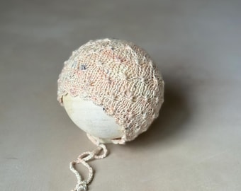 Delicate Mohair Bonnet Knitting Pattern – Newborn Size PDF, Knot Stitch Baby Bonnet for Photo Prop, Soft Lace Bonnet Knit Pattern