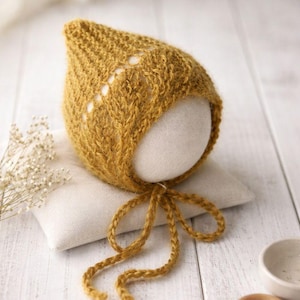 Knitted Lace Pixie Bonnet Pattern: Newborn Photo Prop (DK Yarn) (PDF Pattern)