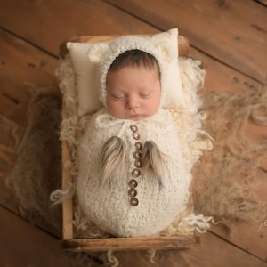 Swaddling Sack and Teddy Bonnet Knitting Pattern | Newborn Photo Prop | Easy Baby Cocoon & Hat Knit Pattern