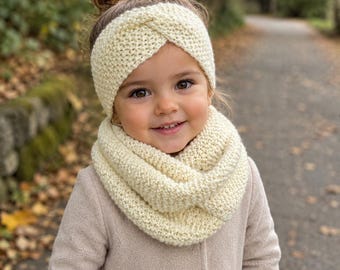 Moss Stitch Ear Warmer & Infinity Scarf Knitting Pattern, Child Adult Sizes, Twisted Headband Scarf Set, Beginner Knit Pattern