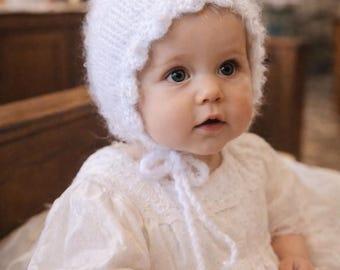 Vintage Baby Bonnet Knitting Pattern | Crochet Scalloped Edge (PDF Pattern 0-24 Months)