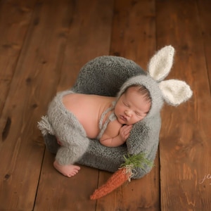 PDF   Knitted Bunny Outfit Pattern-Bunny Knitting Pattern – Newborn Bonnet and Pants Set – Flat Knit Baby Outfit PDF Knitted Outfit Pattern