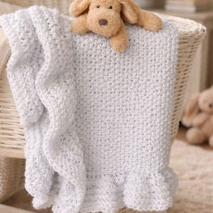 Ruffle Knitting Baby Blanket Pattern: Chunky Yarn Moss Stitch (PDF Pattern)