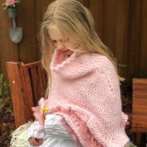 Knitting PATTERN- Felicity Knitted Cape with Ruffles and Lace, Girls Sizes 4-8 and 8-12