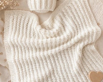 Baby Hat and Blanket Knitting Pattern, Reversible Knit Set (PDF Download)