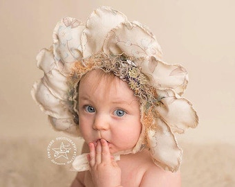 TUTORIAL- Sitter Flower Bonnet Tutorial, Upcycled Flower Bonnet Tutorial, Quilted Style Flower Bonnet Pat,tern , Sewing Pattern Sitter Prop