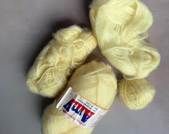 Vintage Almay Mohair Blend Yarn – Pale Yellow Fluffy Lace Weight, Made in Italy
