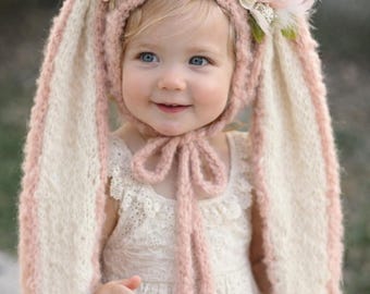 Floppy Bunny Bonnet Knitting Pattern | Baby & Child Long Ears Hat (PDF Pattern)