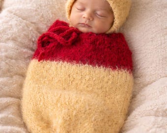 Bear Swaddle Sack & Bonnet Knitting Pattern | Newborn Photo Prop (PDF Pattern)