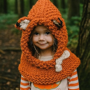 Knitting PATTERN- Fox Hoodie- For Various Sizes, Fox Cowl, Animal Cowl, Animal Hoodie