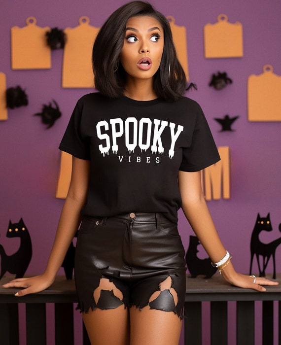 Spooky Vibes Halloween T-shirt| Spooky Season| Halloween Season| Cute Ladies Shirt| Halloween Shirt for Kid's| Black Spooky Halloween Shirt