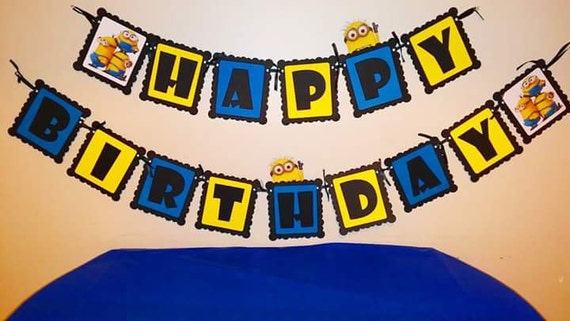 Minions- Despicable Me Birthday Banner- Black Blue and Yellow