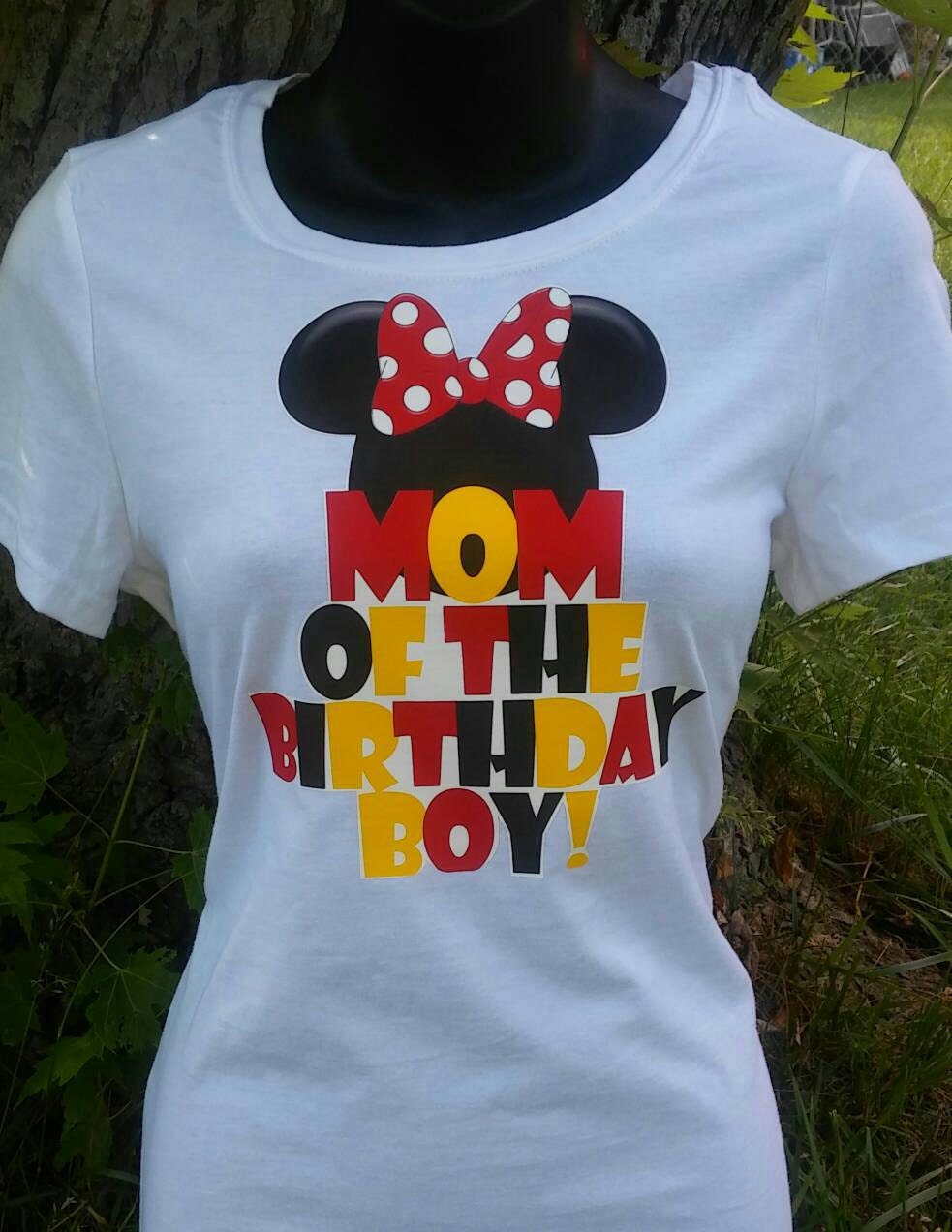 DISNEY MICKEY MINNIE MOUSE:: MOM OF THE BIRTHDAY BOY::T-SHIRT IRON ON TRANSFER 