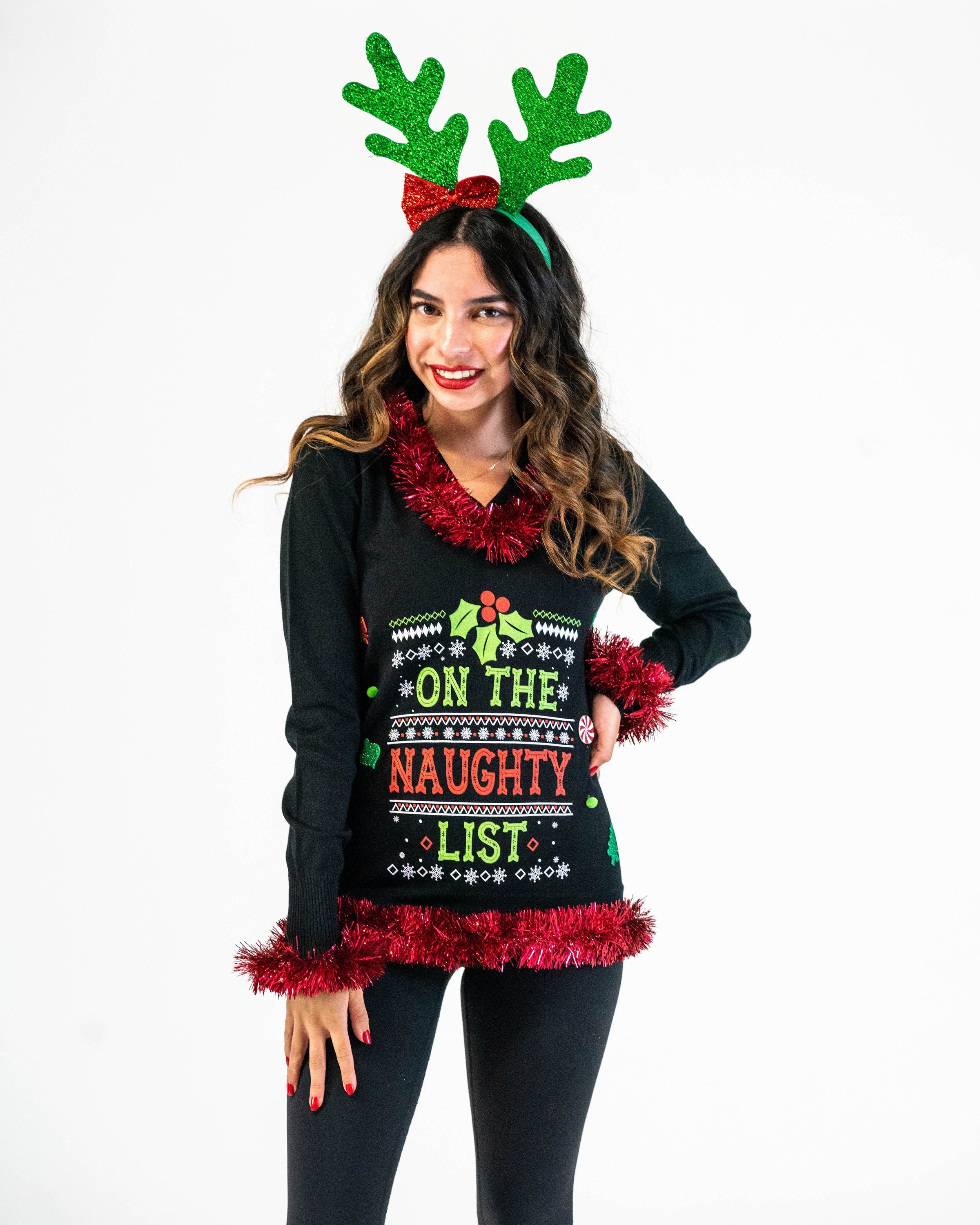 Ugly Christmas Sweater Womens Ugly Christmas Sweater - Naughty Christmas Sweater On The Naughty List Christmas Sweater - Ready To Ship Plus Size Up To 5xl