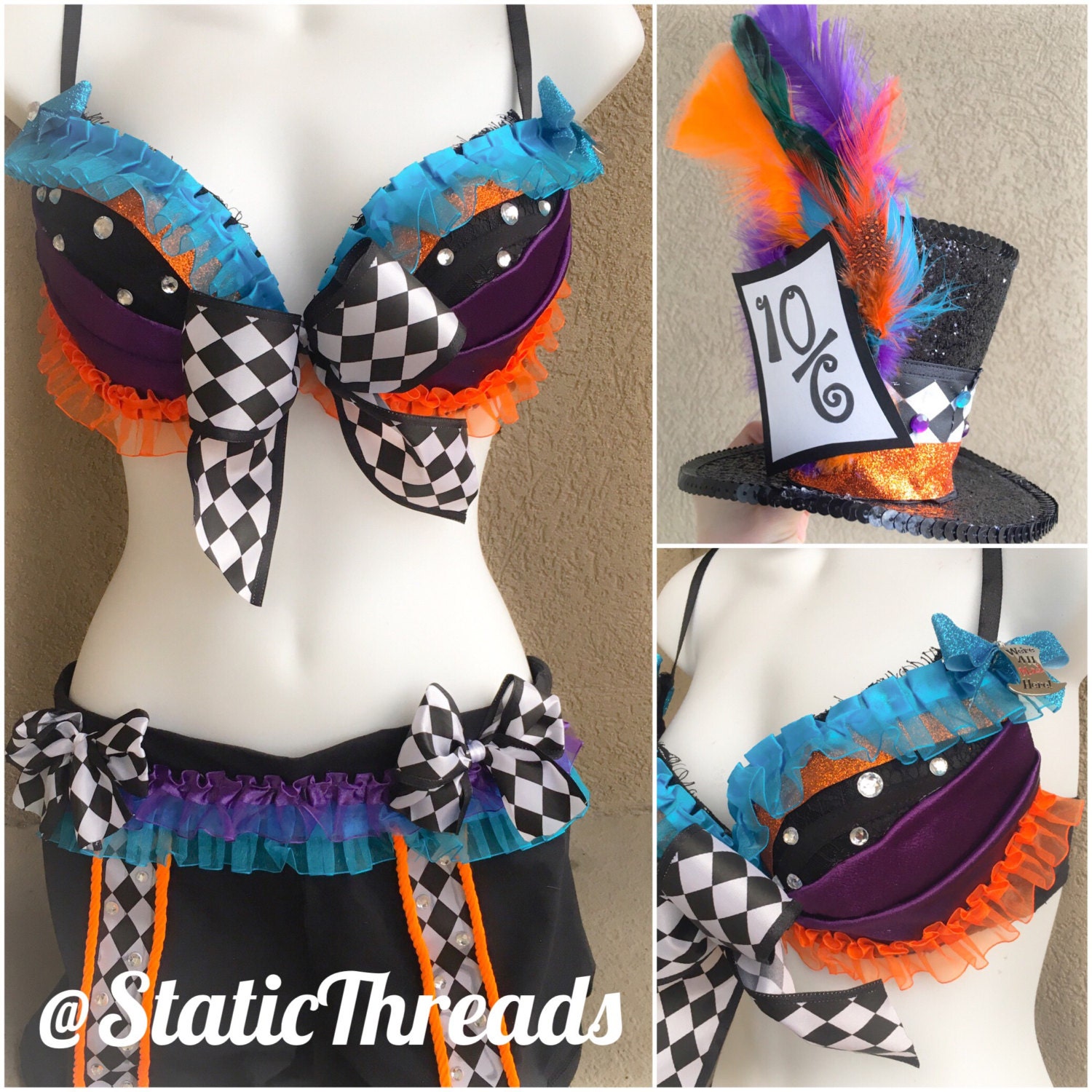 Mad Hatter Rave Outfit Costume Rave Bra and Bottoms With Mini Mad Hatter Hat  Free Shipping -  Canada