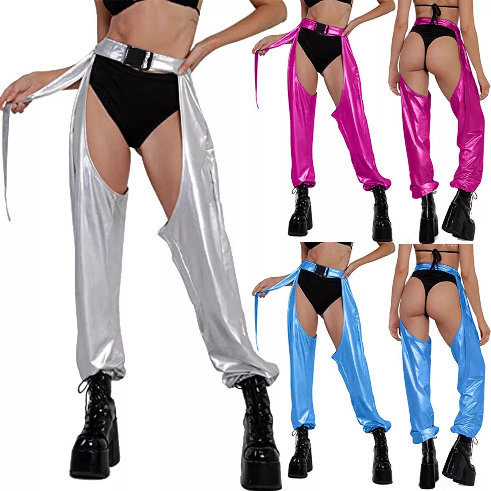 Festival Pants Bottomless Chaps Metallic Neon Chaps chain Etsy