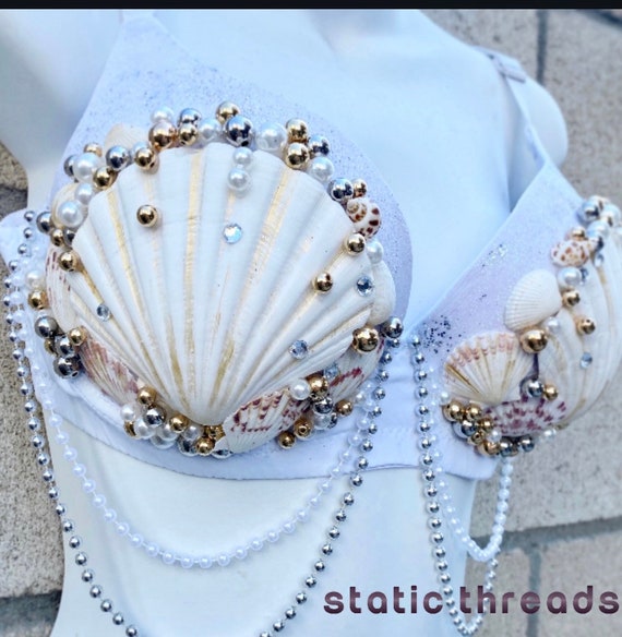 White Mermaid Bra, Shell Mermaid Bra, Custom Mermaid Bra Choose Color Made  to Order 