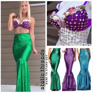 Mermaid Costume, Mermaid Bra,  Mermaid Costume, Mermaid Bra and skirt Choose Cokor - Order NOW - before Halloween!