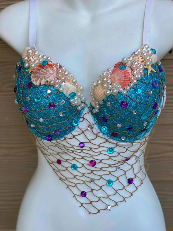Custom Mermaid Bra, Mermaid Bra, Mermaid Costume, Rave Top