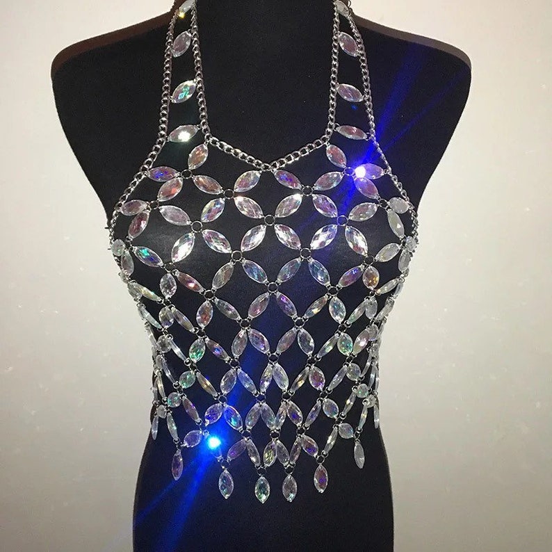 Rhinestone Festival Top Rave Top Body Chain Halter Top Etsy