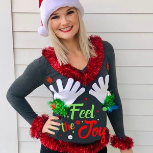 Feel the Joy Sweater Womens Ugly Christmas Sweater Ugly - Etsy