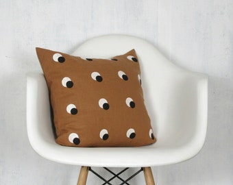 Sienna Brown Black and White Eclipse Pillow Cover / Decorative Throw Dot Cushion Polka Dots Midcentury Modern Art Bold Geometric Tawny Camel