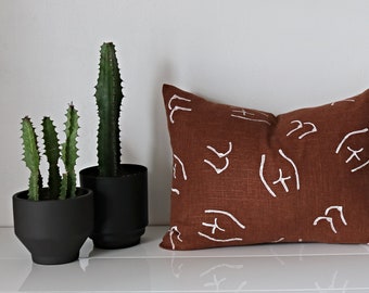 Brown Linen Block Imprimé Lady Pillow Cover / Boobs and Butts Boobies Feminist Womens Day Nude Decorative Throw Cushion Cover Bedding Accent