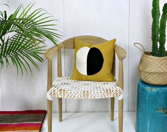 Black and White Mud Cloth and Mustard Yellow Linen Pillow Cover/Various Sizes Artisan Made African Natural Dyes Loom Woven Ethically Sourced