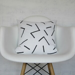 White Linen Pillow Cover with Black Line Print / Block Printed Geometric Decorative Throw Cushion Bedding Accent Pillow Neutral Euro Lumbar image 2